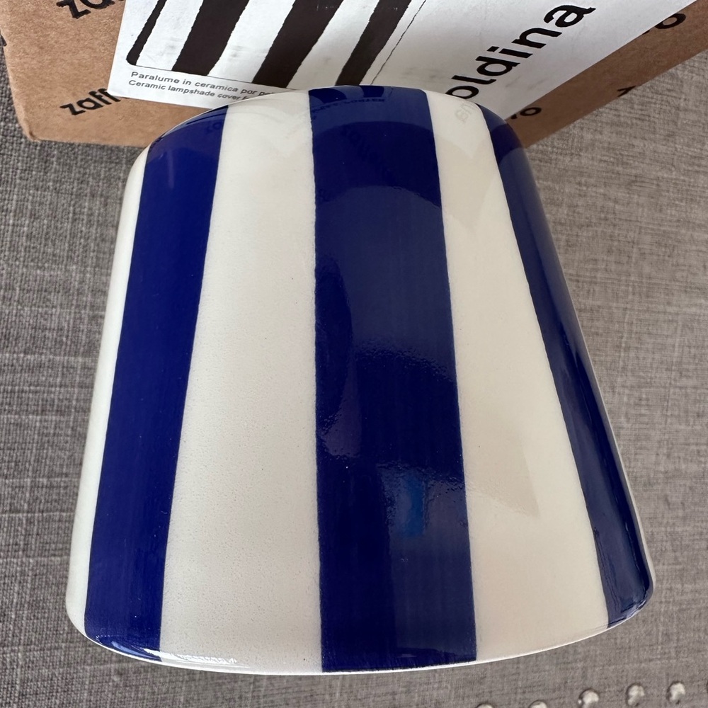 Zafferano Poldina Lido Blue Stripes Ceramic Shade Cover NWT - Picture 3 of 6